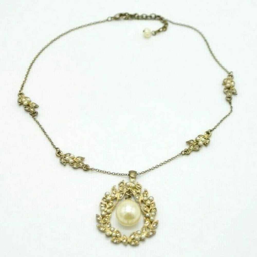 Art Nouveau Style Faux Pearl Clear Rhinestone